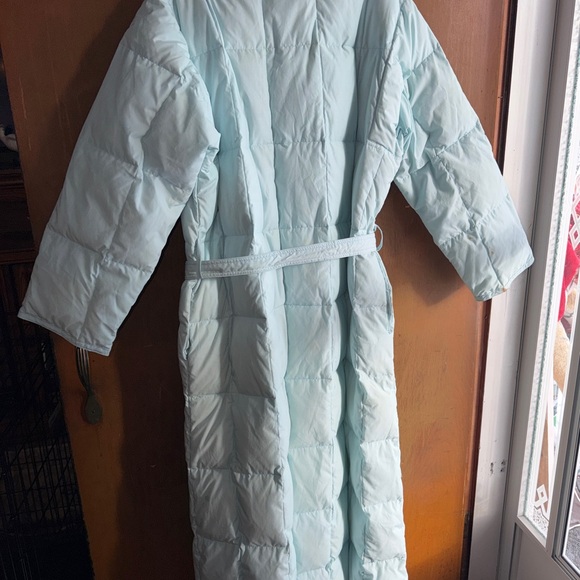 L.L. Bean Goose Down Long Duster Jacket Puffer Hoodie size L Women VINTAGE ll - Picture 5 of 5